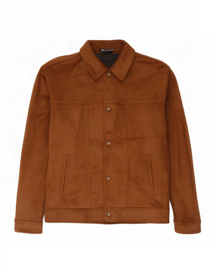 Zara Ανδρικό Faux Suede Bomber Jacket UK 42 XL Beige Polyester