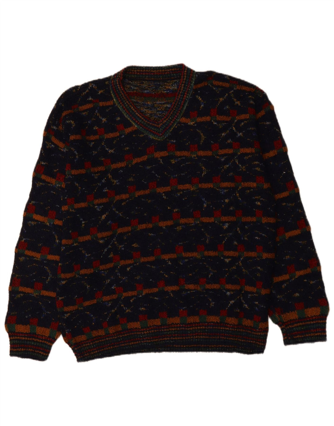 Ανδρικό πουλόβερ με λαιμόκοψη VNTAGE XL Γεωμετρικό μαλλί μπλε Navy