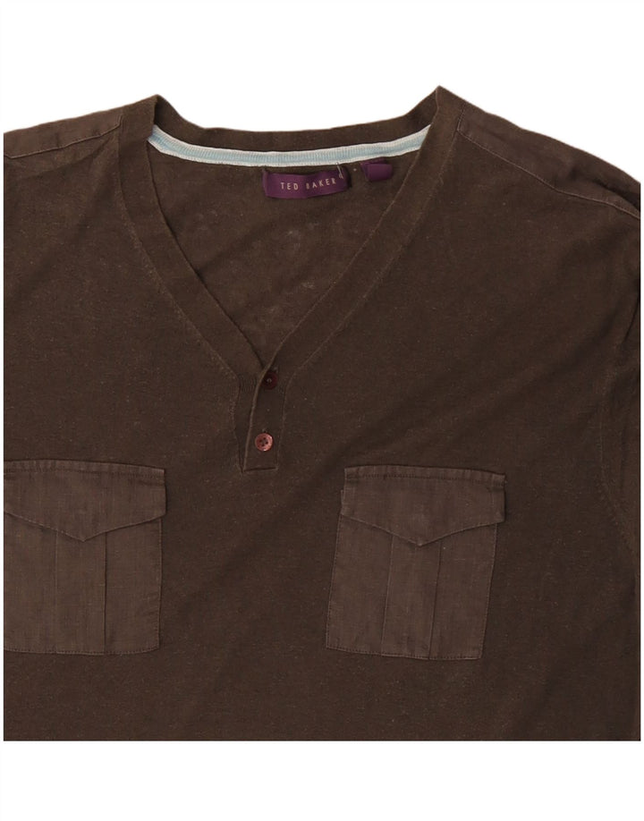TED BAKER Ανδρικό T-Shirt Top Size 6 2XL Χακί Βαμβακερό