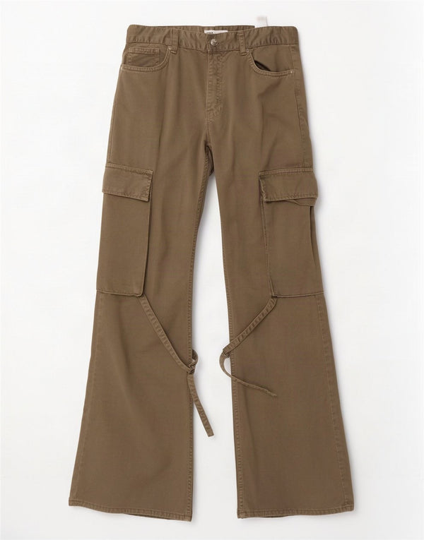 Zara Γυναικείο Παντελόνι Flare Cargo EU 38 Small W28 L32 Χακί βαμβακερό