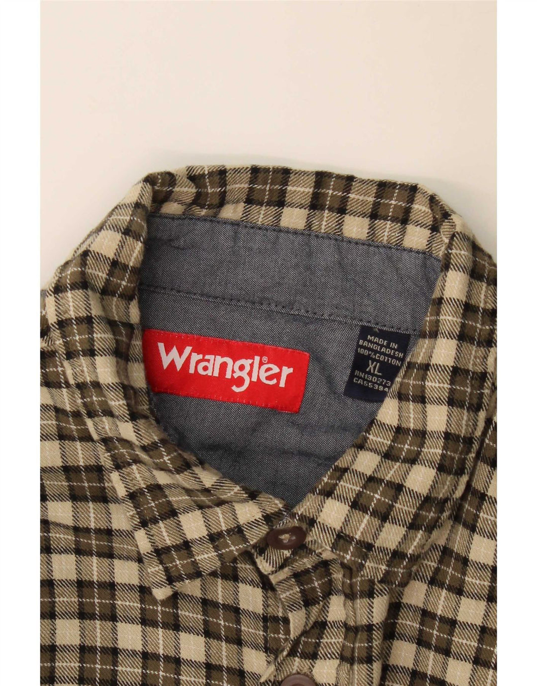 Wrangler Mens Flannel Shirt XL Khaki Check Cotton