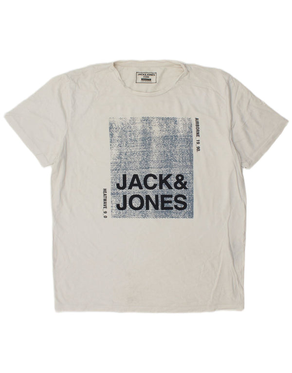 JACK & JONES Ανδρικό γραφικό μπλουζάκι με κανονική εφαρμογή Τοπ XL λευκό βαμβακερό