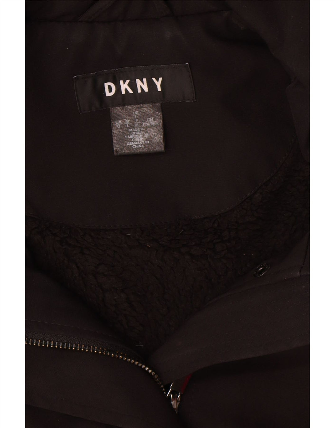 Dkny Γυναικείο παλτό Sherpa με κουκούλα UK 16 Large μαύρο πολυεστέρα