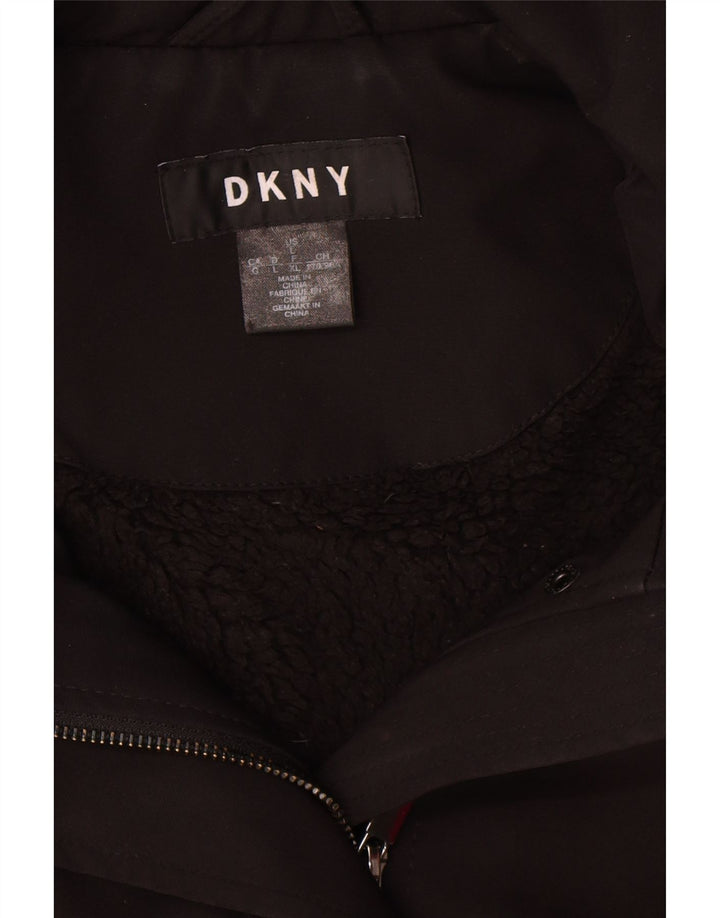 Dkny Γυναικείο παλτό Sherpa με κουκούλα UK 16 Large μαύρο πολυεστέρα