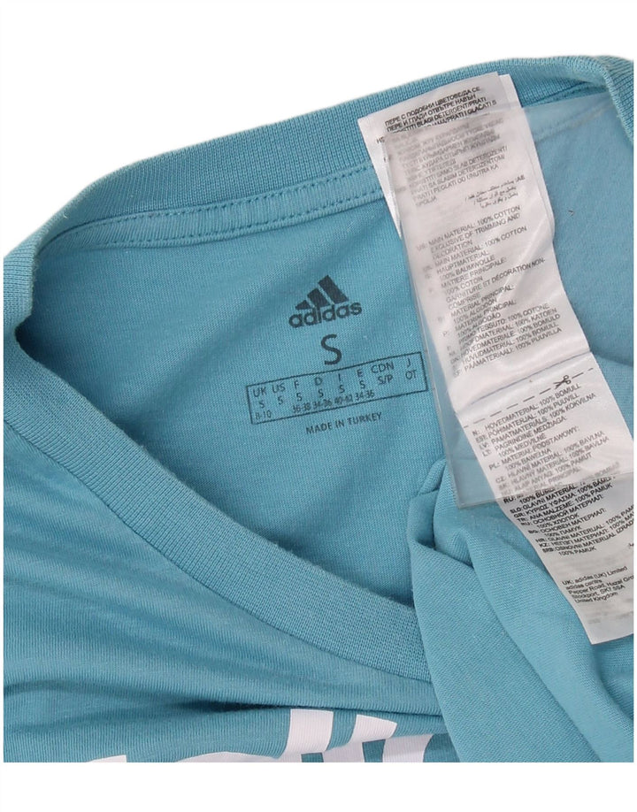 Γυναικείο γραφικό μπλουζάκι ADIDAS Top UK 8/10 Μικρό μπλε βαμβακερό