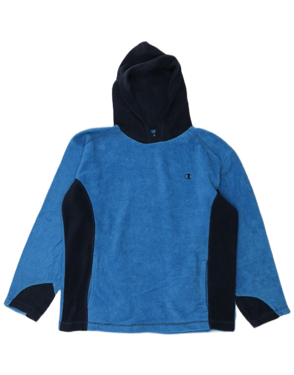 CHAMPION Boys Hooded Fleece Jumper 15-16 Years XL Blue Colourblock