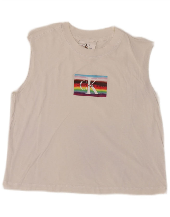 Calvin Klein Γυναικείο Crop Graphic Vest Top UK 12 Medium White