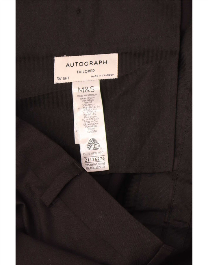 Marks & Spencer Ανδρικό αυτόγραφο ίσιο παντελόνι W36 L26 Μαύρο μάλλινο