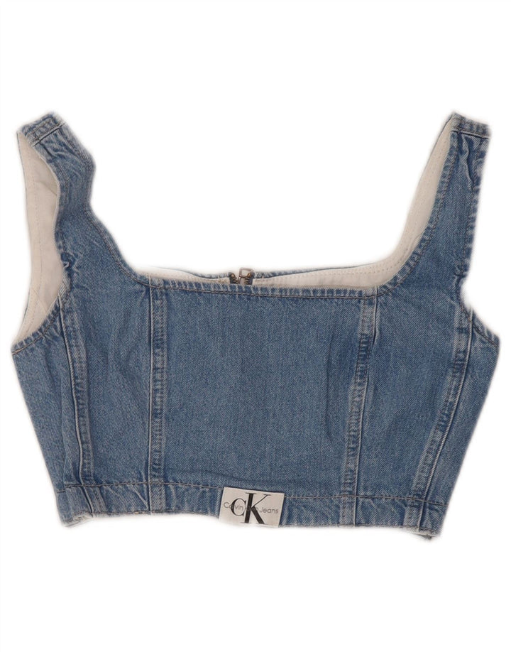 CALVIN KLEIN JEANS Γυναικείο αμάνικο τζιν Crop Top UK 6 XS Blue