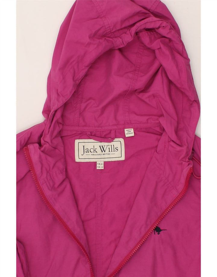 JACK WILLS Womens Hooded Rain Jacket UK 8 Small Pink Cotton Vintage Jack Wills and Second-Hand Jack Wills from Messina Hembry 