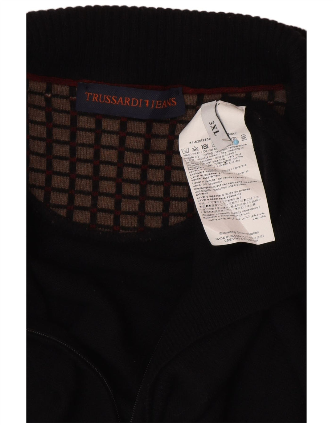 TRUSSARDI JEANS Ανδρικό πουλόβερ ζακέτα 3XL Μαύρο μάλλινο