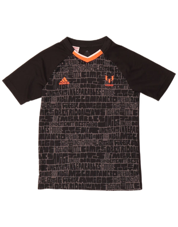 ADIDAS Boys MESSI T-shirt με γραφικό αφηρημένο μοτίβο τοπ 11-12 ετών μαύρο