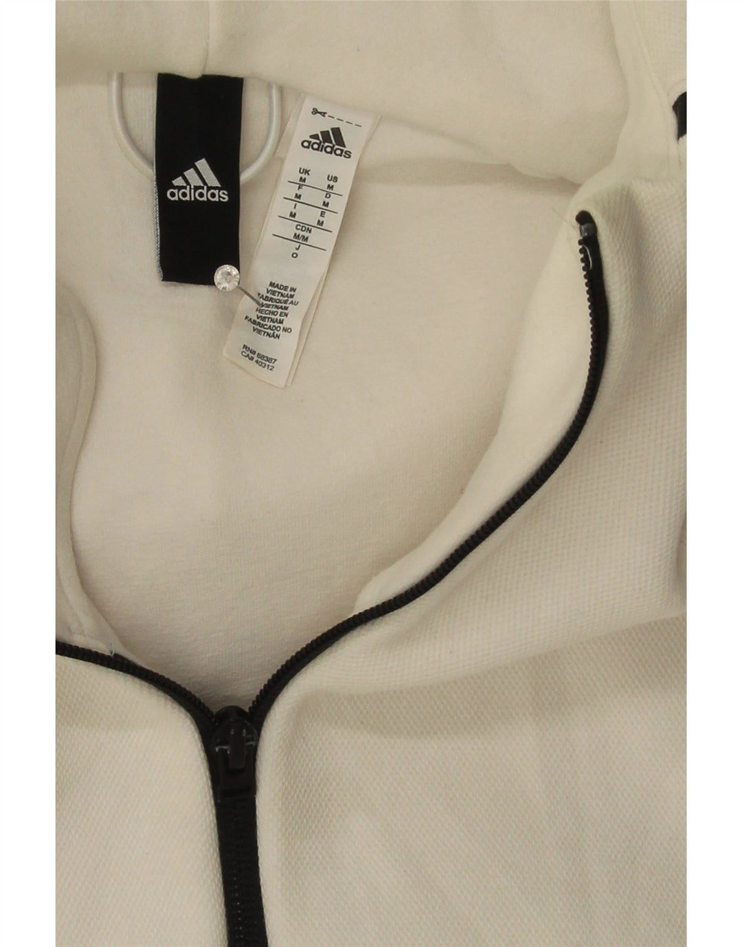 Ανδρικό πουλόβερ με κουκούλα ADIDAS με φερμουάρ, μεσαίο λευκό βαμβακερό