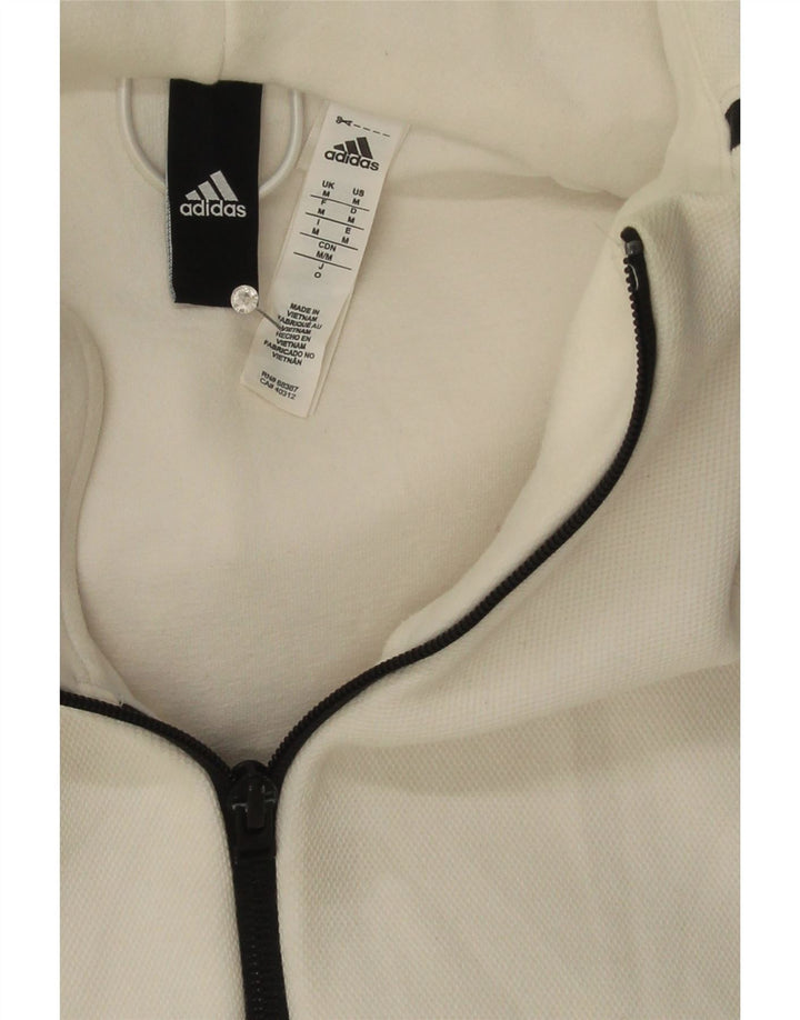 Ανδρικό πουλόβερ με κουκούλα ADIDAS με φερμουάρ, μεσαίο λευκό βαμβακερό
