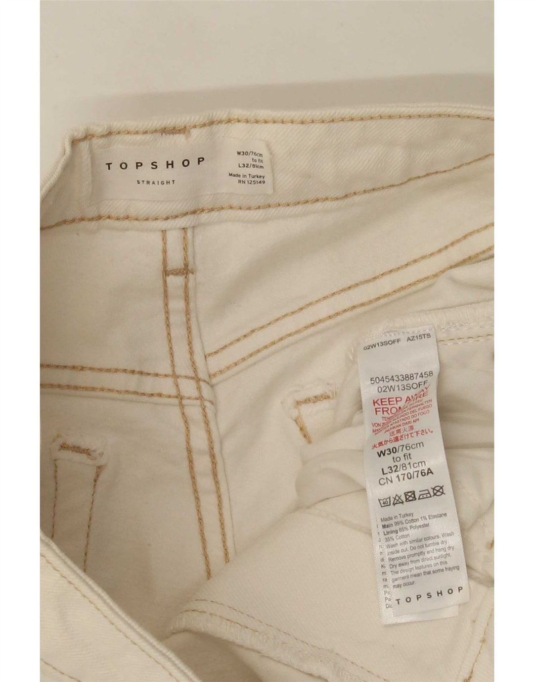 Topshop Γυναικείο ίσιο τζιν W30 L26 Λευκό βαμβακερό