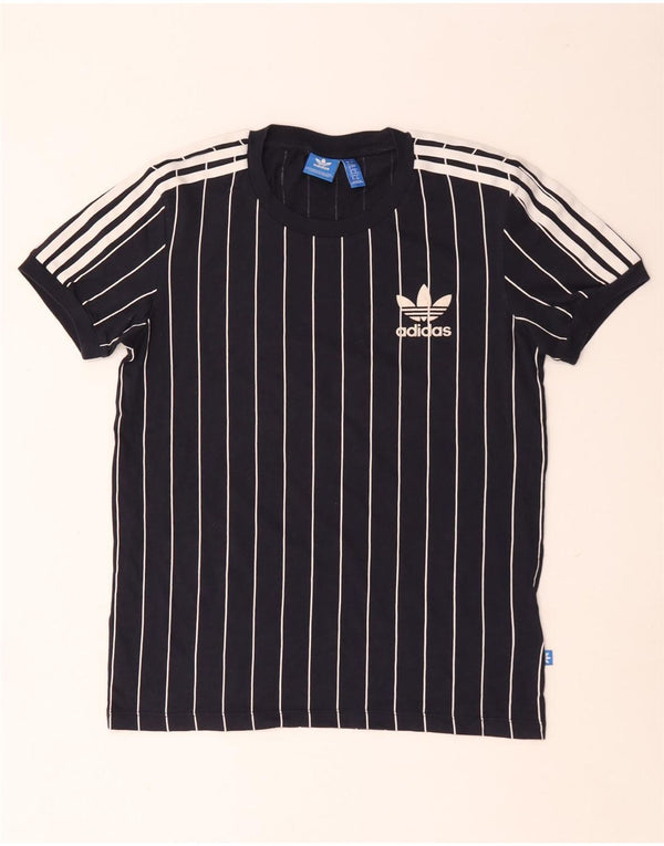 Adidas γυναικείο μπλουζάκι υπερμεγέθη τοπ UK 4 XS Navy Blue ριγέ βαμβακερό