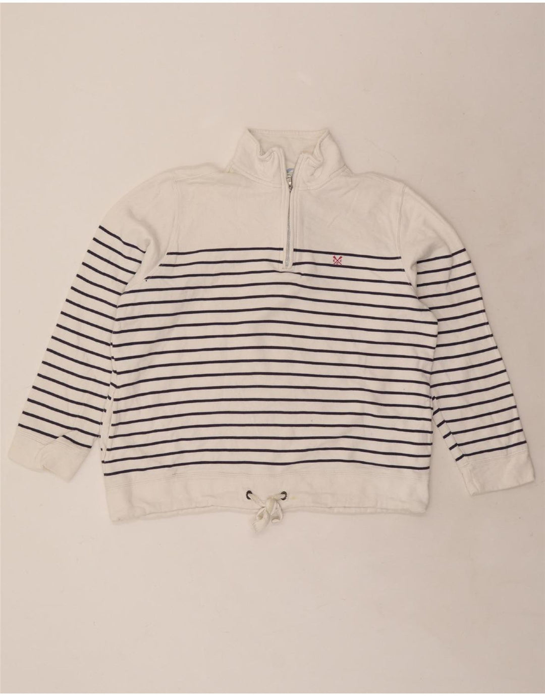 CREW CLOTHING Γυναικεία φούτερ με φερμουάρ Jumper UK 14 Large White ριγέ