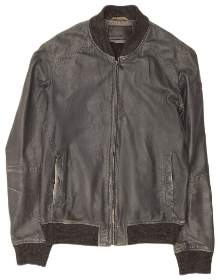 Trussardi Jeans Γυναικείο Bomber Δερμάτινο μπουφάν IT 50 XL Navy Blue