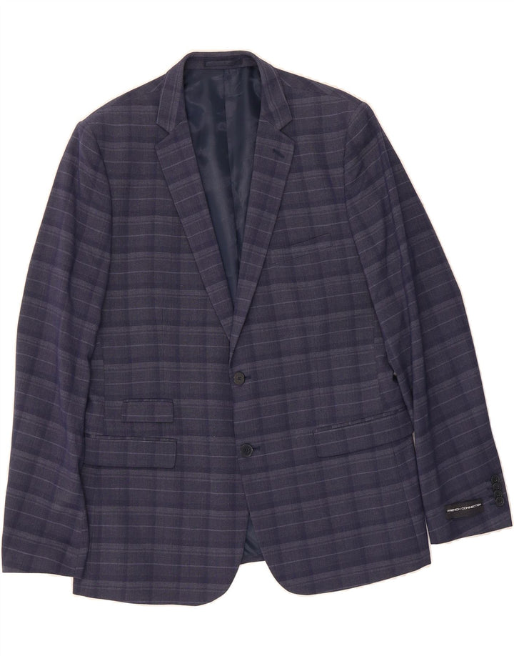 FRENCH CONNECTION Mens 2 Button Blazer Jacket UK 44 2XL Navy Blue Check Vintage French Connection and Second-Hand French Connection from Messina Hembry 