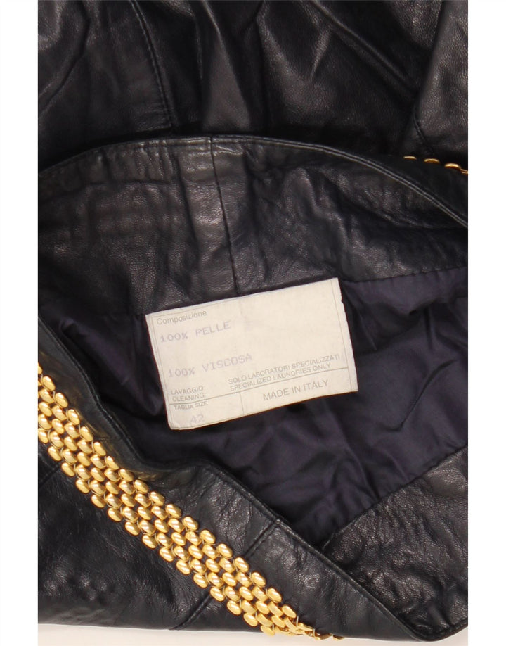 Vintage Γυναικεία Δερμάτινη Φούστα IT 46 Medium W26 Navy Blue Leather