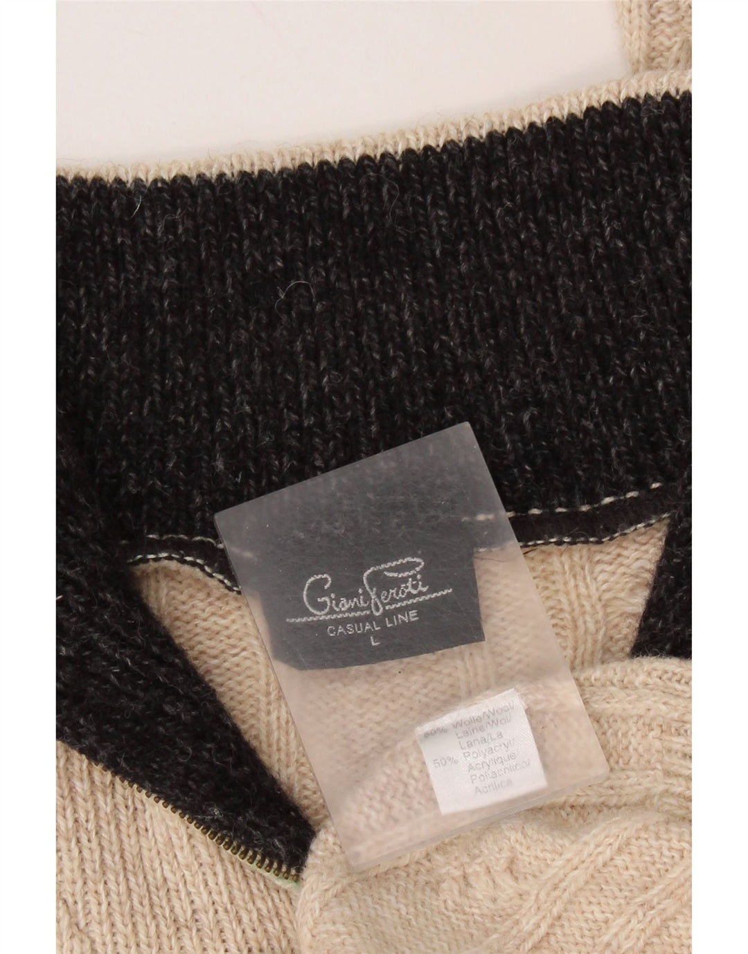 GIANI FEROTI Ανδρικό πουλόβερ πουλόβερ με φερμουάρ Μεγάλο μπεζ μαλλί