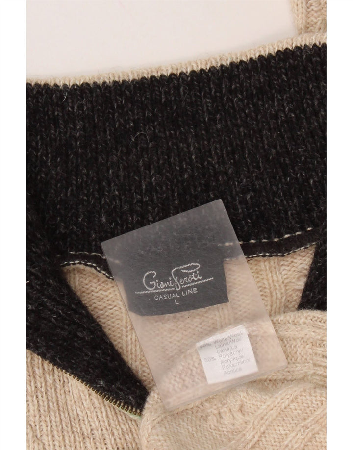 GIANI FEROTI Ανδρικό πουλόβερ πουλόβερ με φερμουάρ Μεγάλο μπεζ μαλλί