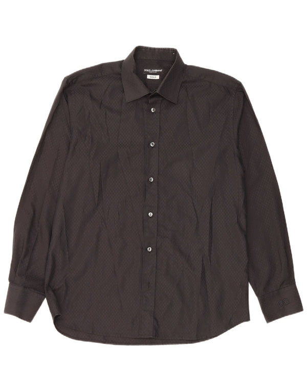 Dolce & Gabbana Mens Shirt Size 41 16 Large Black Geometric Cotton