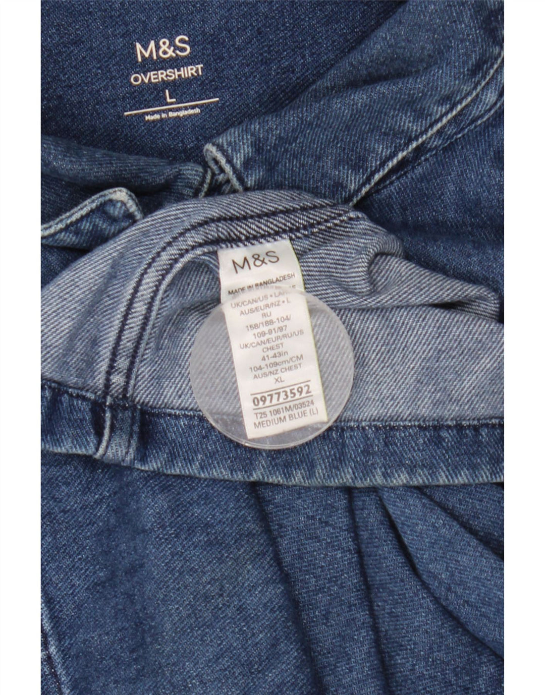 Marks & Spencer Ανδρικό πουκάμισο Τζιν Μπλουζάκι μεγάλο μπλε βαμβακερό Classic