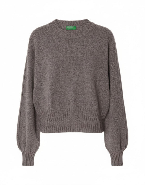 Γυναικείο πουλόβερ Benetton Crop Boat Neck Jumper UK 10 Small Grey Wool