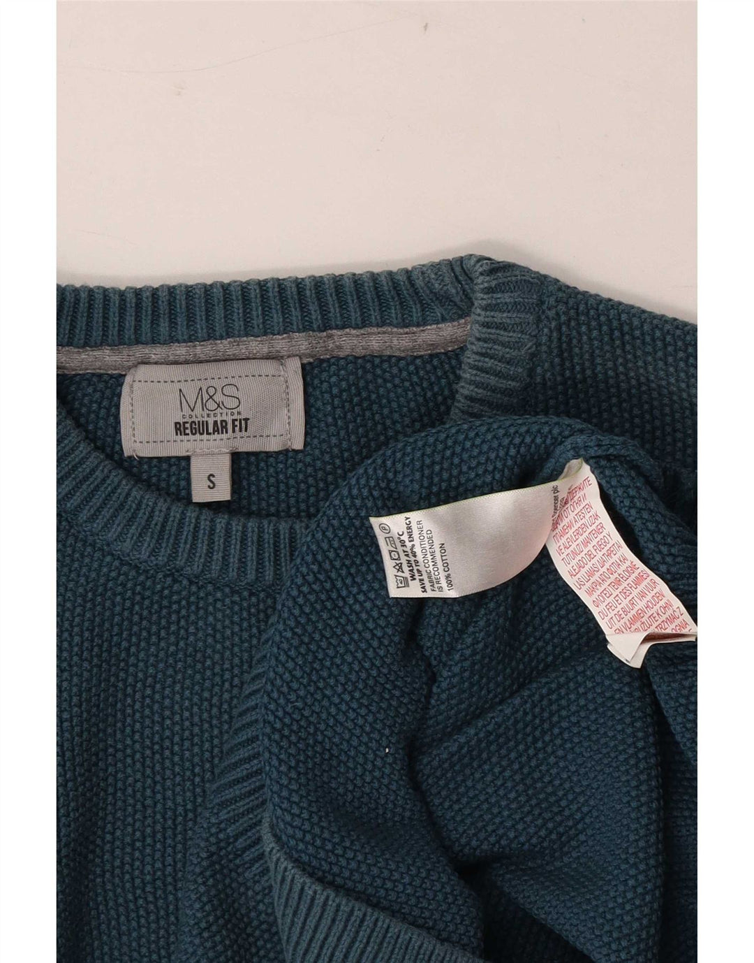 Ανδρικό πουλόβερ Marks & Spencer Regular Fit Crew Neck Jumper Μικρό μπλε βαμβακερό