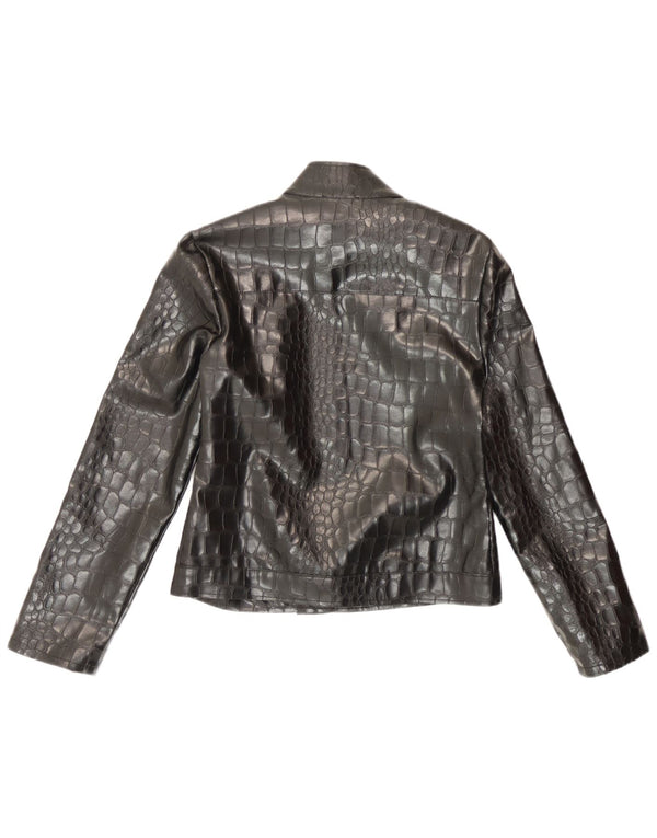 Vintage Γυναικείο Δερμάτινο Μπουφάν UK 6 XS Μαύρο Animal Print