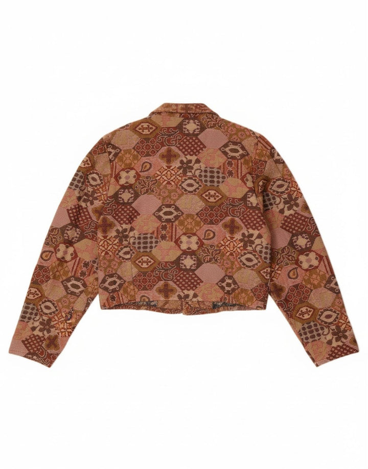 Vintage Γυναικείο Crop Blazer Jacket UK 14 Medium Brown γεωμετρικό