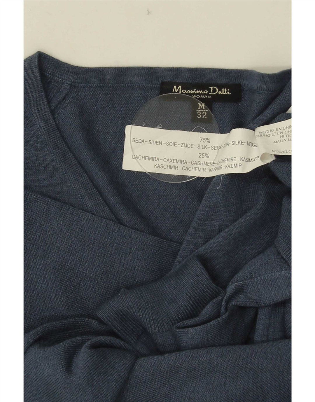 Massimo Dutti Γυναικείο πουλόβερ με λαιμόκοψη με V λαιμόκοψη UK 12 μεσαίο μπλε μεταξωτό
