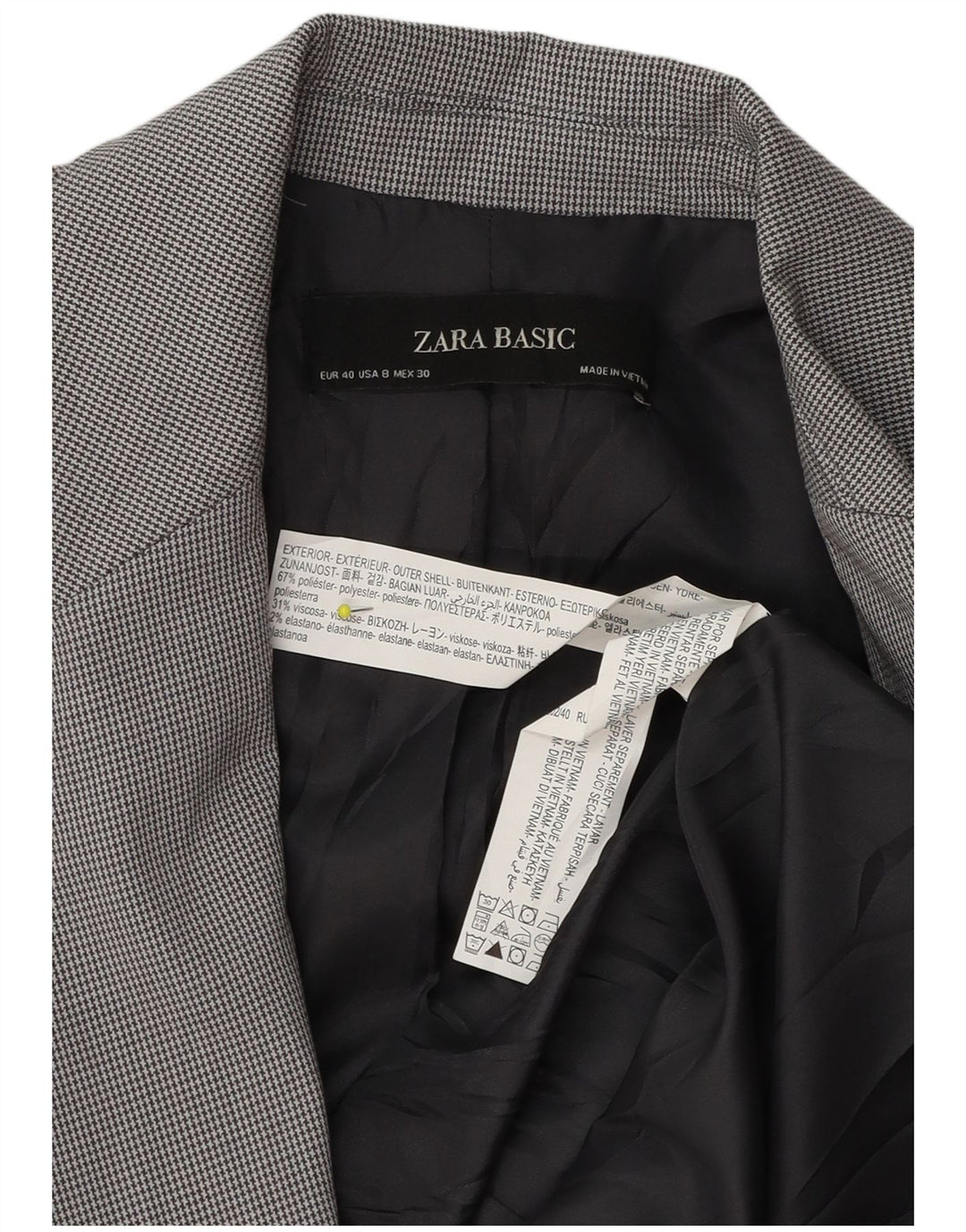 Zara Γυναικείο μπουφάν σακάκι με 1 κουμπί EU 40 Μεσαίο γκρι Houndstooth Πολυεστέρας