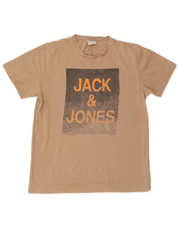 Jack & Jones Ανδρικό γραφικό T-Shirt Top XL Beige βαμβακερό