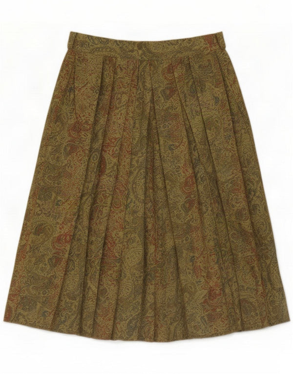 Vintage γυναικεία πλισέ φούστα UK 12 Medium W28 Green Paisley Viscose