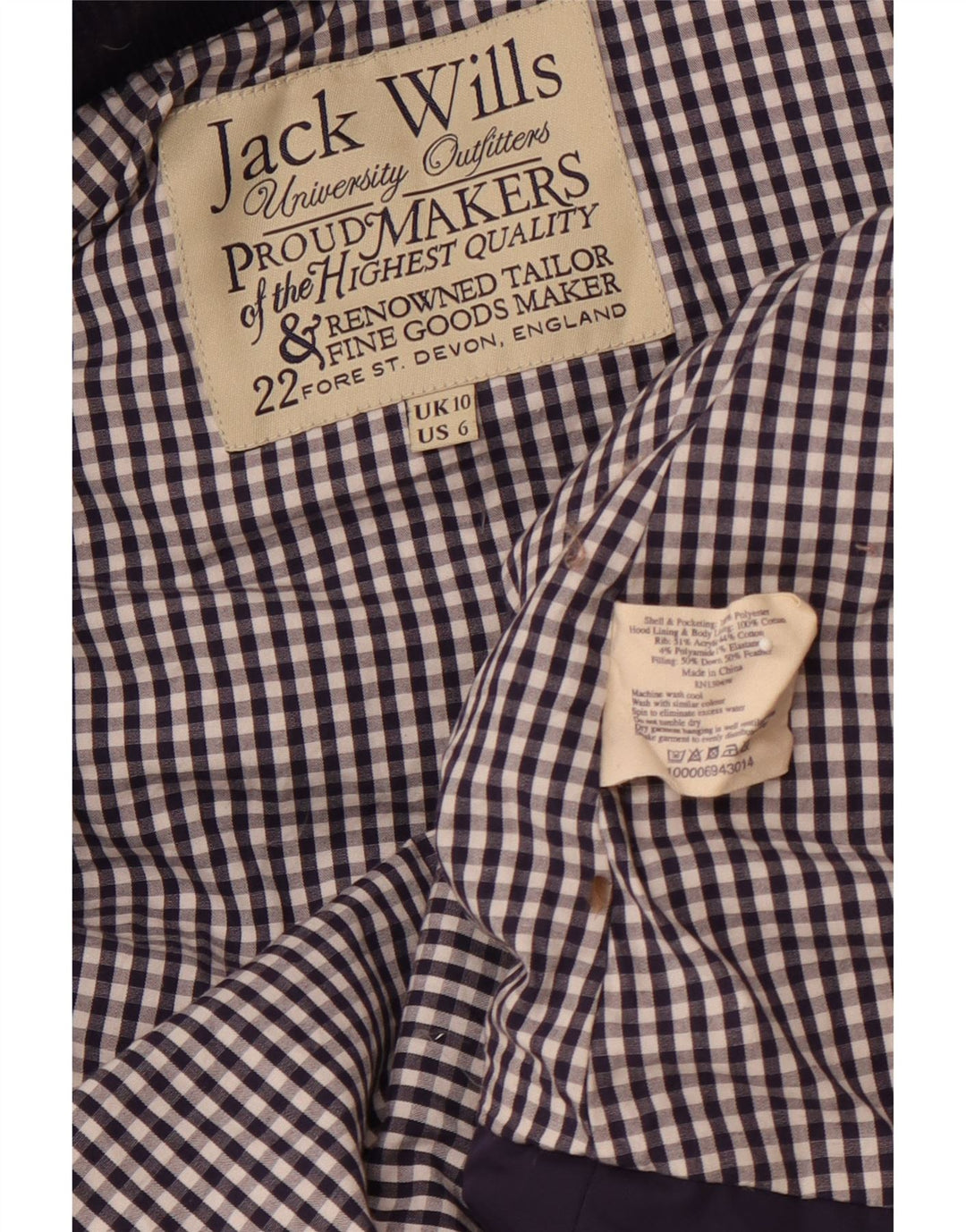 JACK WILLS Γυναικεία κουκούλα με επένδυση Gilet UK 10 Small Navy Blue Polyester