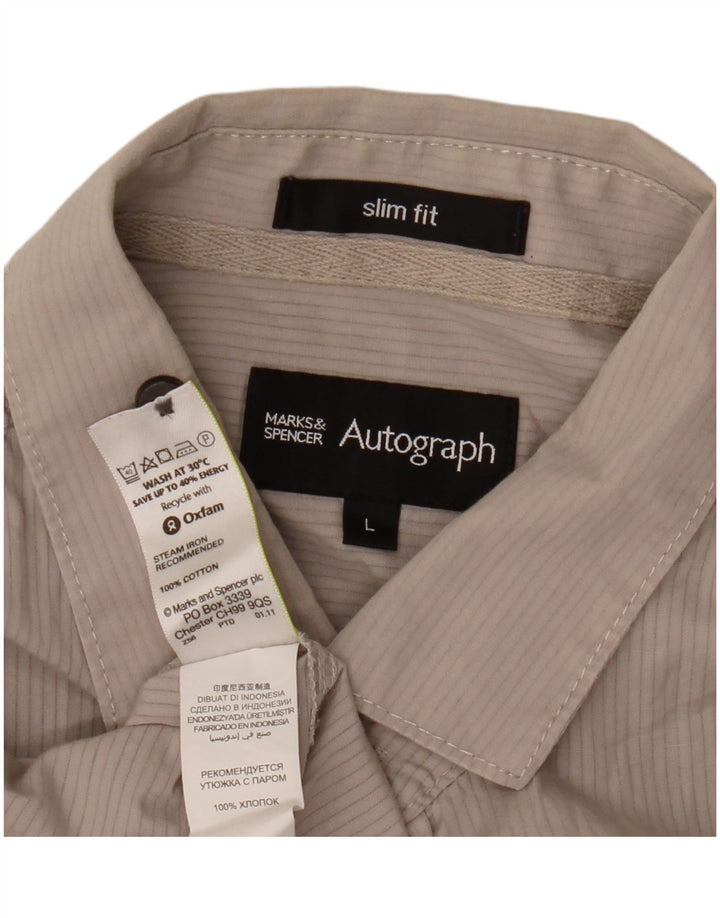 Marks & Spencer Ανδρικό πουκάμισο Autograph Κοντομάνικο Μεγάλο Μπεζ ριγέ