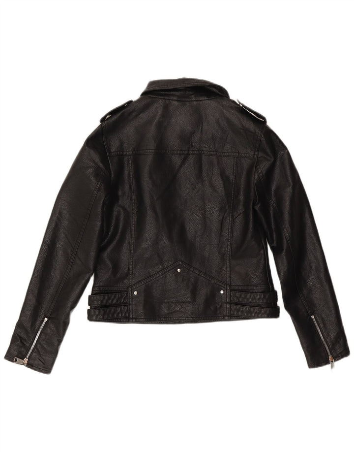 Warehouse Womens Faux Leather Biker Jacket UK 10 Small Black Polyurethane