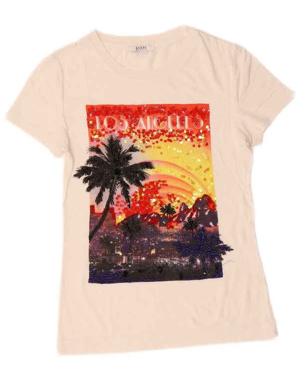 Γυναικείο γραφικό μπλουζάκι Guess Los Angeles Top 10 μικρό λευκό βαμβάκι