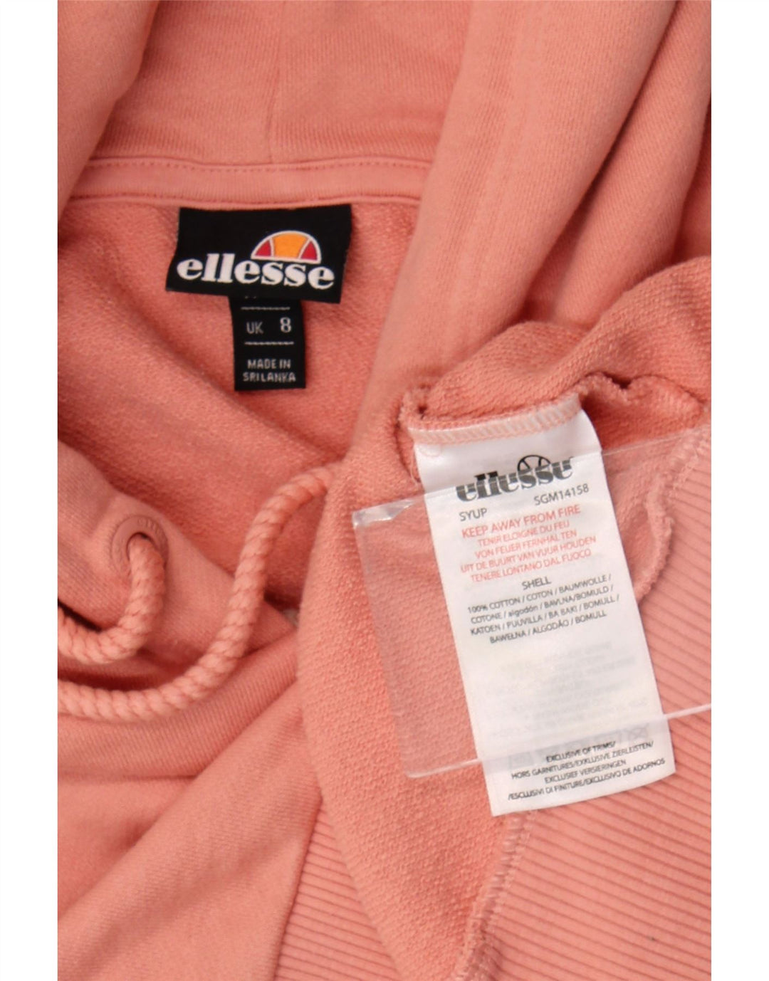 ELLESSE Γυναικείο Crop Oversized Hoodie Jumper UK 8 Μικρό ροζ βαμβακερό