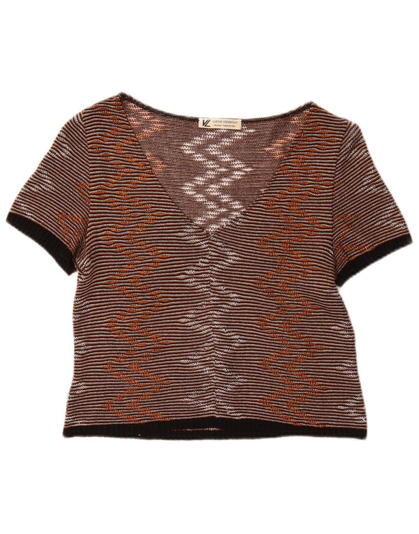 Vintage γυναικεία μπλούζα Crop τοπ UK 10 Small Brown Pinstripe