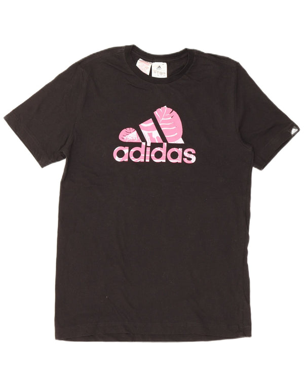 ADIDAS Girls Graphic T-Shirt Top 13-14 Years Black Cotton