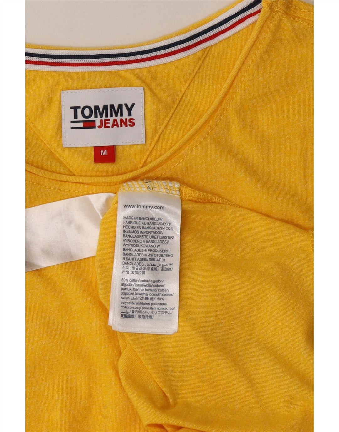 Γυναικείο T-Shirt TOMMY HILFIGER Top UK 14 μεσαίο κίτρινο βαμβακερό