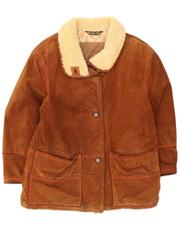 Harry&Moore Womens Oversized Suede Overcoat IT 42 Medium Brown Leather
