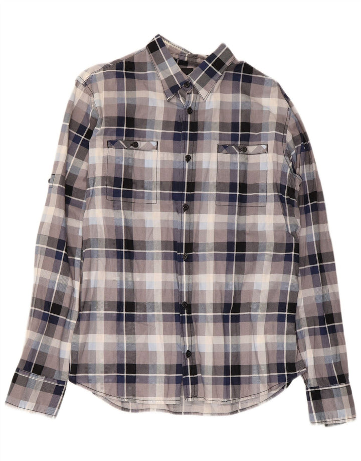 Ανδρικό φανελένιο πουκάμισο Fishbone Slim Fit, μεσαίο μπλε βαμβακερό