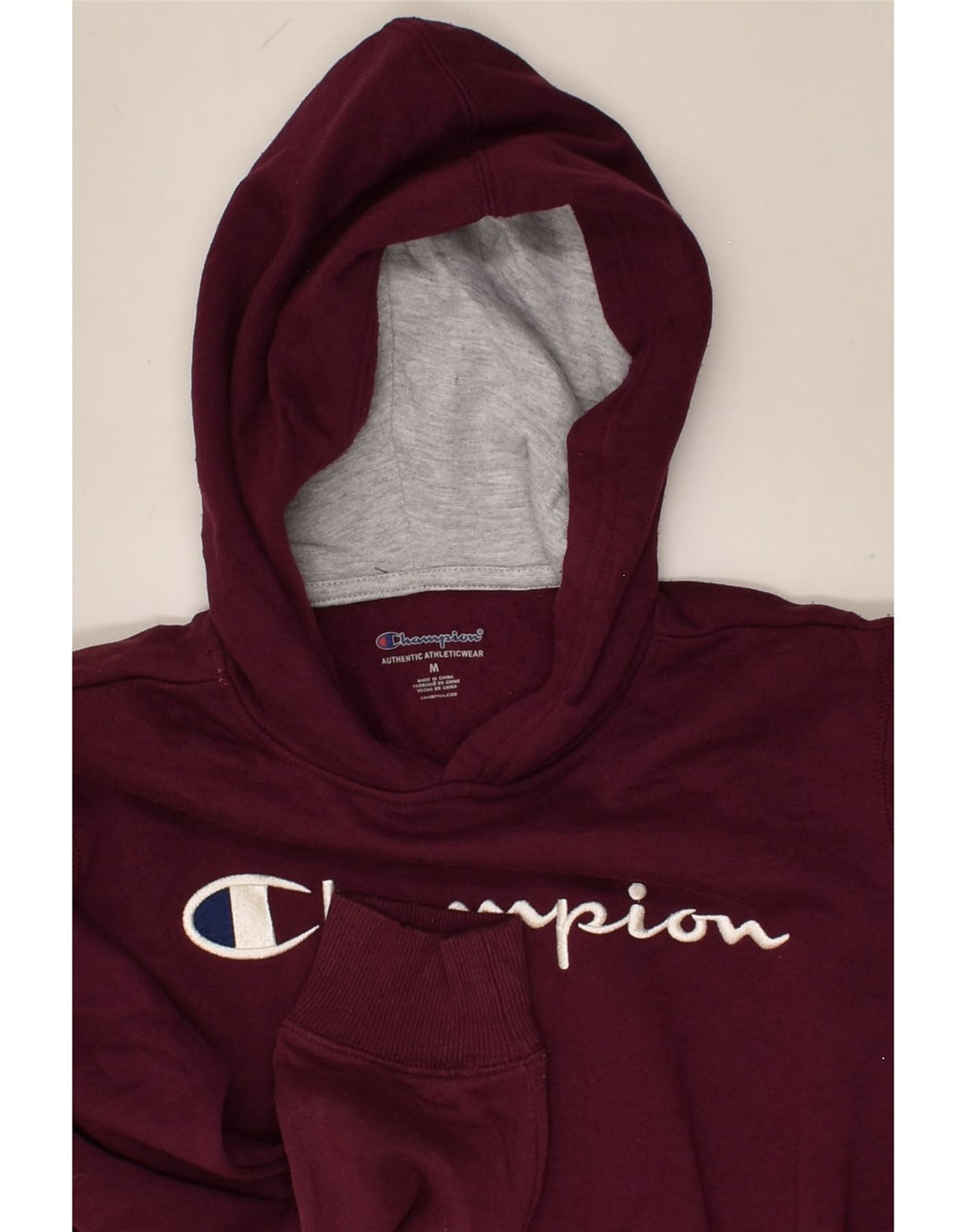 CHAMPION Womens Hoodie Jumper UK 14 Medium Burgundy Cotton | Vintage Champion | Thrift | Second-Hand Champion | Used Clothing | Messina Hembry 