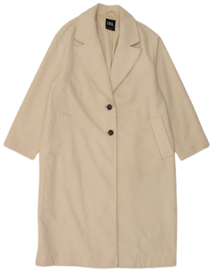 Zara Γυναικείο Παλτό UK 16 Large White Polyester