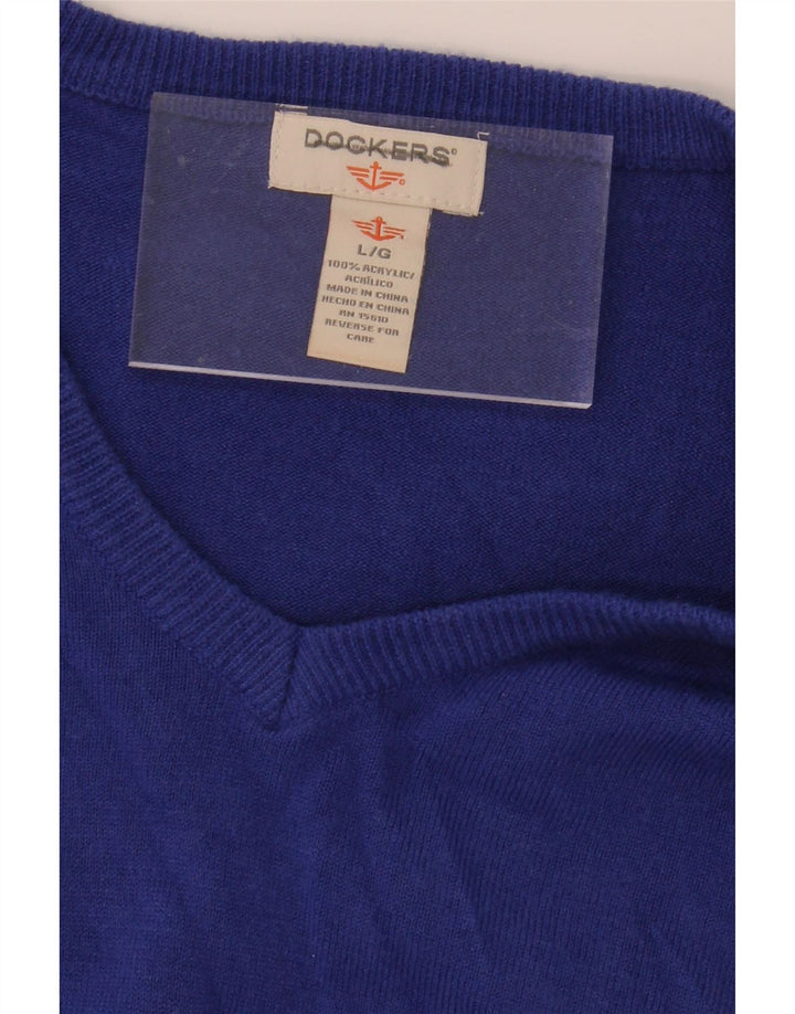 DOCKERS Mens V-Neck Jumper Sweater Large Blue Cotton Vintage Dockers and Second-Hand Dockers from Messina Hembry 
