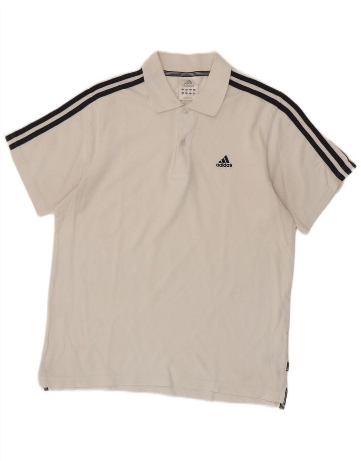 Ανδρικό πουκάμισο πόλο Adidas, μεσαίο λευκό βαμβακερό